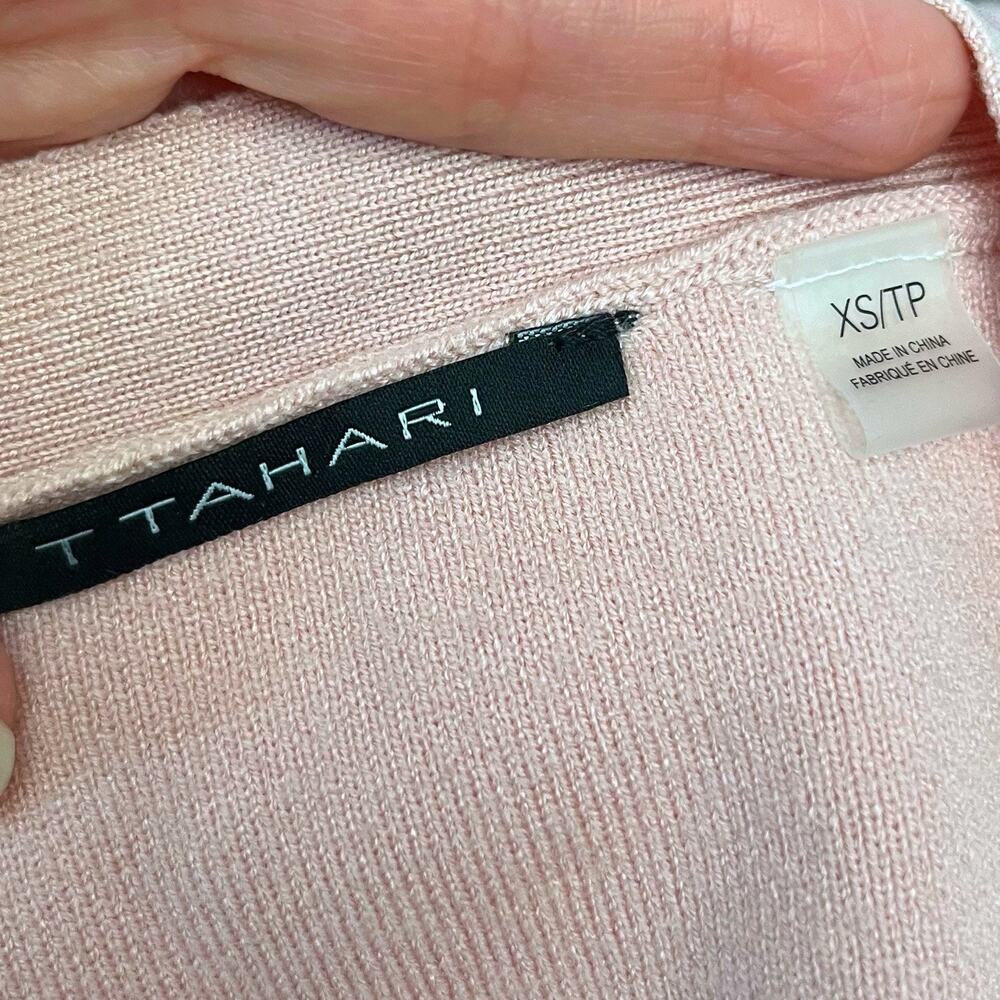 Tahari Pearl Button Cardigan Sweater XS Cropped Pink V Neck Knit Preppy Classic - Picture 5 of 9